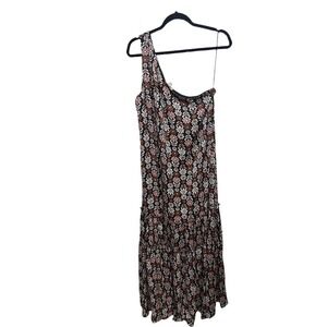 Rye Grass Boho One Shoulder Lined Maxi Dress Daisy Floral Size 16 Tiered NWOT